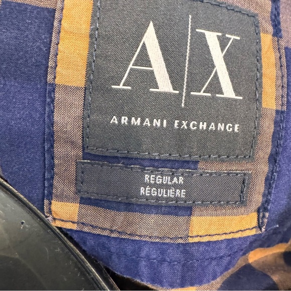 A/X Armani Exchange Men's Blue and Tan Button Down Long-Sleeved Shirt Size XL - Picture 5 of 10